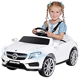 Kinder Elektroauto Mercedes Benz Amg GLA45 - Lizenziert - Rc 2,4 Ghz Fernbedienung - Softstart - SD-Karte - USB - MP3 - Elektro Auto für Kinder ab 3 Jahre (GLA45 Weiß)