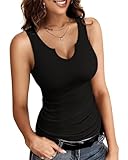 RIROW Damen Tank Top Ärmellos Gerippt Trägertop Slim Fit V-Ausschnitt Cut-Out Basic Sommer Oberteil L Schw