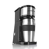 GOURMETmaxx Single Kaffeemaschine mit Thermobecher | Filter Kaffeemaschine Mini to go Becher, für Singles oder für zwei Tassen | Edelstahl [ca. 400ml/schwarz]
