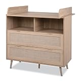 KHG Wickel-Kommode hell-braun mit 2 Schubladen modern Eiche-Optik, Kommode aus Holzwerkstoff Rattan-Optik, Aufsatz abnehmbar, Gestell aus Massivholz - 100 x 105 x 78 cm (B/H/T)