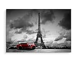 DecoNest - Bild auf Leinwand gedruckt - Altes Auto auf dem Hintergrund des Eiffelturms - 30X20 cm Malerei für Wohnzimmer, Schlafzimmer, Küche - CANVAS