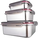 GENICOOK Frischhaltedosen aus Edelstahl/Luchbox mit luftdichtem Deckel 3er Set/Meal Prep Vorratsdose Lebensmittelbehälter für die Küche