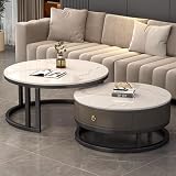 Minimalistisches, rundes Couchtisch-Set mit hoher niedriger Kombination und Metallrahmenbeinen, moderne stapelbare Beistelltische (Farbe: C, Größe: 60 + 80 cm)