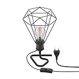 ledscom.de Tischlampe RETRA, Schalter, schwarz, Käfig-Schirm + LED Lampe max. 963lm, 3-Stufen, warmweiß