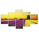 Laimi 5-TLG Windmühle Tulpe Blumen Set Keilrahmen-Malen-Canvas zum Aquarellfarbe Ölfarbe Acrylfarbe malen-Leinwand auf Keilrahmen aus Holz Säurefreie Baumwolle Leinwand