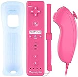 Wii Wireless Remote Motion Controller, Eingebauter Motion Plus Controller Remoto und Nunchuck Con Custodia in Silikon für Wii und Wii U (Pink)