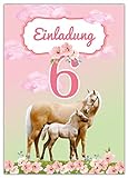 12 Einladungskarten zum 6. Kindergeburtstag sechste Geburtstag Mädchen Pferd mit Fohlen