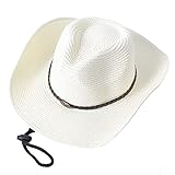 Dubute Herren Western Strohhut Cowboy Hut mit Lederband Sommer Strand Sonne Cowboy Hut mit verstellbarem Riemen, Milchweiß, Einheitsgröße