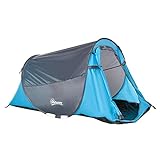 Outsunny Pop up Zelt für 1-2 Personen Campingzelt für 3 Jahreszeiten Polyester Glasfaser Blau+Grau 220 x 108 x 110 cm