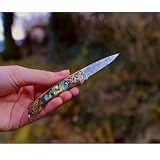 Damast Taschenmesser, Edelstahl, Japanisch, Lederscheide, Scharf, Muschel Griff, Jagdmesser, Klappmesser, Outdoor, Faltbar, Camping, VG10