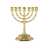 BRTAGG Kerzenständer Menora mit 7 Zweigen und 13cm Höhe - Inspiriert von den 12 Stämmen Israels und Jerusalem - Perfekt für jüdische Geschenke - Modell 2706