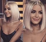 VEBONNY Mixed Blonde Synthetic Wigs Ombre Brown Rooted Short Bob Wig Blunt Cut Best Hair Wigs UK Silky Straight Wig 10 inch VEBONNY-103