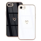 Lonrapa 2 Stück iPhone 8 / iPhone 7 Handyhülle Gold Herz Muster Motiv Hülle für Mädchen Frauen Galvanisierte Weich TPU Silikon Stoßfest Schutzhülle iPhone SE 2022 / SE 2020 Case Cover - Schwarz & Weiß