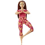 Barbie GXF07 - Made to Move Puppe mit braunem Haar, bewegliche und sportliche Modepuppe mit 22 Gelenken, ab 3 Jahren