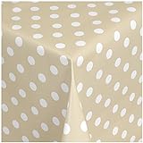 TEXMAXX Wachstuchtischdecke Wachstischdecke Wachstuch Tischdecke abwaschbar ( 150-04 ) - 160 x 140 cm - PVC Tischdecke abwischbar, Punkte Muster in Creme-Weiss