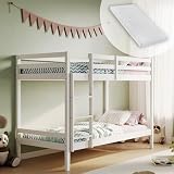 Hochbett, Etagenbett, Hochbett 90x200 | Kinderbett aus Holz, EN 747-zertifiziert, platzsparendes & sicheres Stockbett | 206x96x146 cm (BxTxH) | mit Matratze | Weiß
