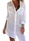 PANAX Luftiges Damen Blusenkleid in Weiß - Strandponcho Ideal für den Urlaub, Sommer, Bikini, Badeanzug, Pool, See