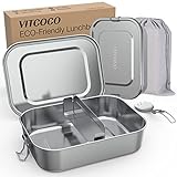 VITCOCO® Edelstahl Brotdose Auslaufsicher mit Fächern 800ml, BPA & Plastikfreie Premium Metall Lunchbox & Bento-Box für Kinder & Erwachsene