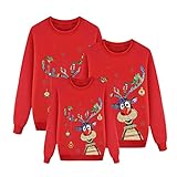 SOIUTAO Weihnachten Sweatshirt Pullover Damen Rentier Muster Weihnachtsmann Sweater Weihnachtsoberteil Lustig Baumwolle Winter Weicher Weihnachtsshirt als Geschenk