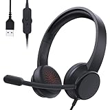 syndesmos USB Headset mit Mikrofon, Stereo-Headset Noise Cancelling Mikrofon, Kabelgebundenes USB PC Headset für Skype, Teams Meeting, Call Center, PC Computer Office Anrufe O