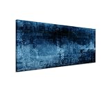 Sinus Art 150x50cm Wandbild – Farbe Blau Petrol Panoramabild Wandbild auf echter Leinwand in sehr hoher Qualität - Abstrakt Acryl mit Pinsel III