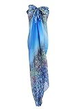 PB-SOAR XXL Mode Damen Sarong Pareo Strandtuch Wickelrock Wickeltuch Schal Halstuch mit Blumenmuster (Blau)