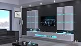 Furnitech Wohnwand Wohnzimmer | Wohnzimmer Möbel mit LED Weiß | Hängend Wohnwand Modern | Wohnzimmer Schrankwand mit Regale und TV Schrank (Jurat AN51-18HG-W2)