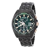 Citizen Perpetual Alarm World Time Eco-Drive GMT Herren-Armbanduhr mit grünem Zifferblatt AT9128-87X