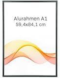 RAWWEST.BIS Alu Bilderrahmen 59,4x84,1cm DIN A1 Plakatrahmen Alurahmen mit Plexi Rahmen aus Aluminium für Bilder Poster Fotos und für Puzzle, Posterrahmen Fotorahmen, Schw