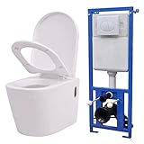 Atlojoys Hänge-Toilette mit Einbau-Spülkasten, WC-Sitz, Tiefspül-WC, Wand-Tiefspül-WC Set, mit Absenkautomatik, Keramik Weiß