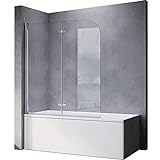 SONNI Duschwand für Badewanne faltbar 2 teilig 120x140 cm 6mm NANO-klarglas Badewannenaufsatz