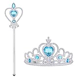 Vicloon Prinzessin ELSA die Schneekönigin Dress Up Accessoires - 2 Stück Geschenk-Set mit Strass Crown Zauberstab Blau