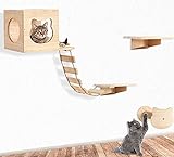 Katzen Kletterwand,Handgefertigte Holz Tiermöbel, Katzenmöbel Kratzbaum für die Wand,Tiershop Katzen Wandpark die Katzen Glücklich Macht 5-teilig