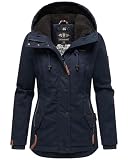MARIKOO warme Damen Winter Jacke Teddyfell gefütterte Winterjacke B802 [B802-Bik-Navy-Schwarz-Gr.L]