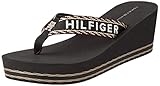 Tommy Hilfiger Damen Flip Flops Tommy Webbing H Wedge Sandal Badeschuhe, Schwarz (Black), 39 EU