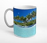 DesFoli Meer Strand Palmen Karibik Tasse Spruch Motiv Fototasse Kaffeebecher T0823