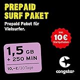 congstar Prepaid Surf Paket [SIM, Micro-SIM und Nano-SIM] – Das Prepaid-Paket für Vielsurfer in bester D-Netz-Qualität.