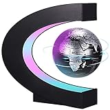 PZJFH Magnetische Schwebender Globus,Beleuchtet 3.5 Zoll C-förmiger Weltkarten Globus mit LED-Farblichtern für die Schreibtisch Deko Kinderspielzeug,Geburtstag und Urlaub (Schwarz)