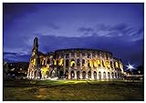 Wallario Glasbild Italien bei Nacht - Kollosseum in Rom, beleuchtet am Abend - 70 x 100 cm Wandbilder Glas in Premium-Qualität: Brillante Farben, freischwebende Optik