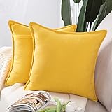 Madizz Set mit 2 kurzen Chenille Zierkissenbezüge weicher dekorativer Kissenbezug für Sofa, Schlafzimmer Kissenhülle Gelb 40x40 cm Quadrat