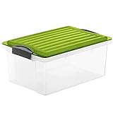 Rotho Compact Aufbewahrungsbox 13l mit Deckel, Kunststoff (PP) BPA-frei, grün/transparent, A4/13l (39,5 x 27,5 x 18,0 cm)