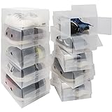 Kurtzy 10er Packung Durchsichtige Kunststoff-Schuhboxen 31,7 x 20 x 12,8 cm - Geeignet für Damen-, Herren- und Kinderschuhe - Faltbar, Gerillt und Stapelbar für Aufbewahrung und Reisen