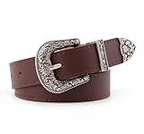 INOGIH Verstellbarer Vintage-Western-Cowboy-Gürtel für Damen und Herren, Cowboy-Stil, gravierte Schnalle, Gürtel für Jeans, Hosen, Kleider, Kaffee, One_S