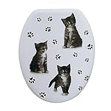 Spirella WC Deckel MDF mit Absenkautomatik Katze mit High Gloss Finish und Schnellbefstigung Scharniere aus Edelstahl
