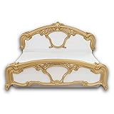 Stella Trading Claudia Königliches Doppelbett mit goldenen Ornamenten 180 x 200 cm - Schlafzimmer Komplett-Set im Barock Design, Weiß - 203 x 124 x 214 cm (B/H/T)