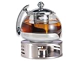 Gravidus Teekannen Set Glas mit Siebeinsatz und Stövchen - 1,2 Liter - Teewwärmer & Teebereiter - Tee Set
