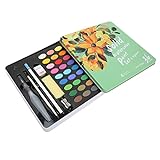 Chrees 36 Farben Aquarellfarben-Set mit Pinsel, Nachfüllbarer Stift, Schwamm, Starke Farbkraft, Wasserlösliche, Feste Aquarellfarbe