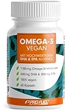 Omega-3 vegan aus Algenöl (2.000 mg) Testsieger 2021, hochdosiert mit 600mg DHA & 300mg DHA - hochwertige Omega-3 Algenöl Kapseln (vegan) - laborgeprüft mit Analyse-Zertifikat - 60 Kapseln
