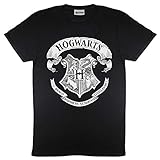 Harry Potter Hogwarts Mono Logo Damen-Boyfriend Fit T-Shirt Schwarz M | Film Crew Neck Graphic Tee, Geburtstags-Geschenk-Idee für Damen
