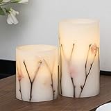 Pauleen 48010 Shiny Blossom Candle Wachskerze 2er Set Echtwachs LED Kerzen, Warmweiß, flackernde Flamme Weiß Rosa